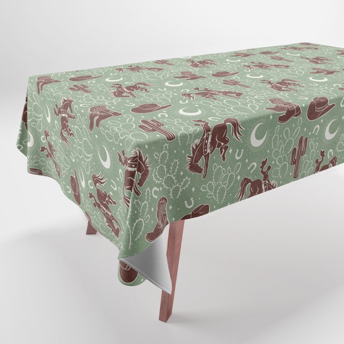 Cowboys and Cacti - sage Tablecloth Gallery Image 1