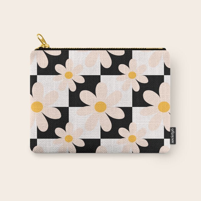 Black and White Checkered Daisy pattern  Carry All Pouch Gallery Image 1