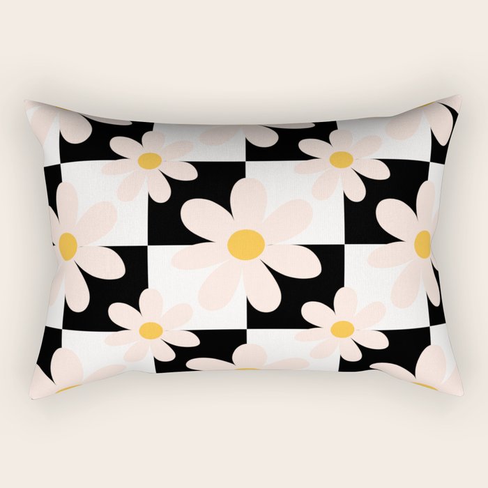 Black and White Checkered Daisy pattern  Rectangular Pillow Gallery Image 2