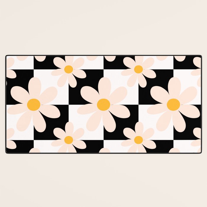 Black and White Checkered Daisy pattern  Desk Mat Gallery Image 3