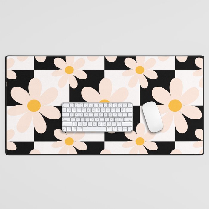 Black and White Checkered Daisy pattern  Desk Mat Gallery Image 1