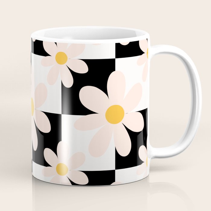 Black and White Checkered Daisy pattern  Coffee Mug Gallery Image 1