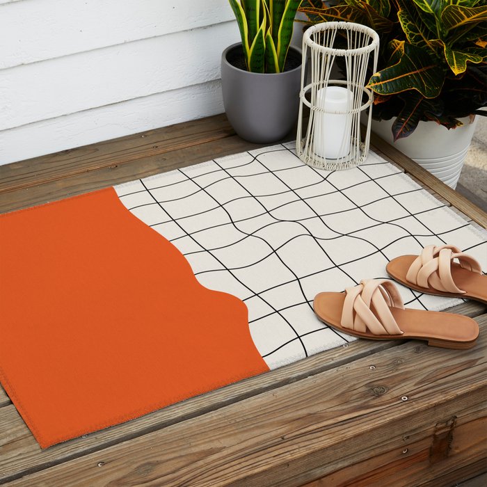 Flamingo Drip | Warp Grid: Off-White Day Edition Outdoor Rug Gallery Image 2