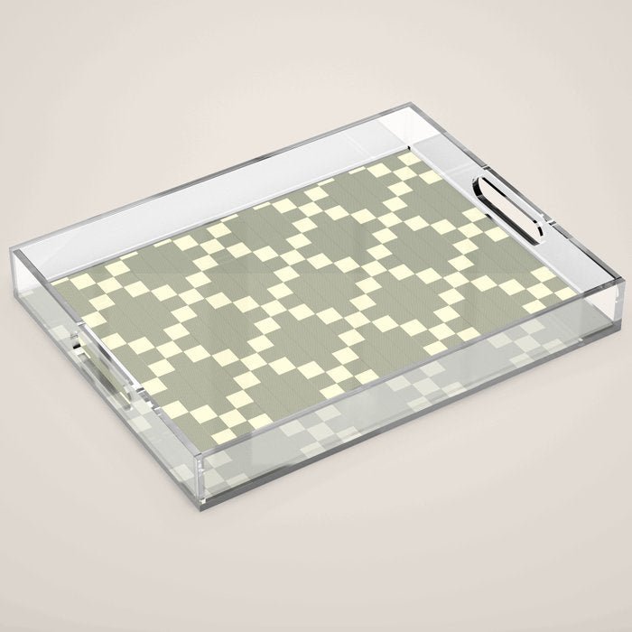 Diamond Quilted Plaid pattern black and white Acrylic Tray Gallery Image 1