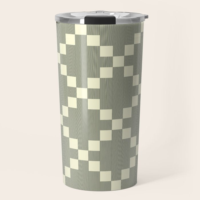 Diamond Quilted Plaid pattern black and white Travel Mug Gallery Image 1