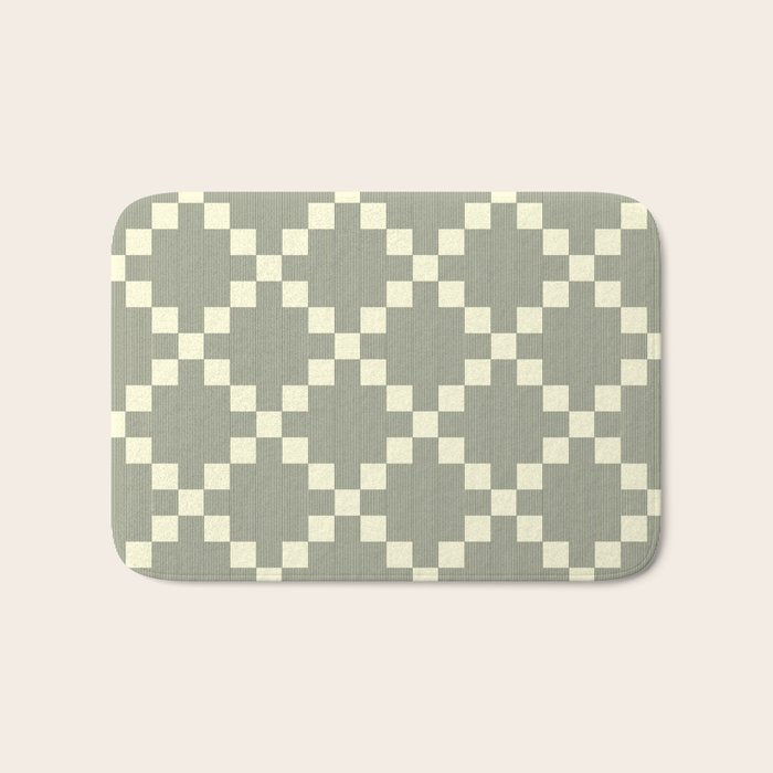 Diamond Quilted Plaid pattern black and white Bath Mat Gallery Image 1