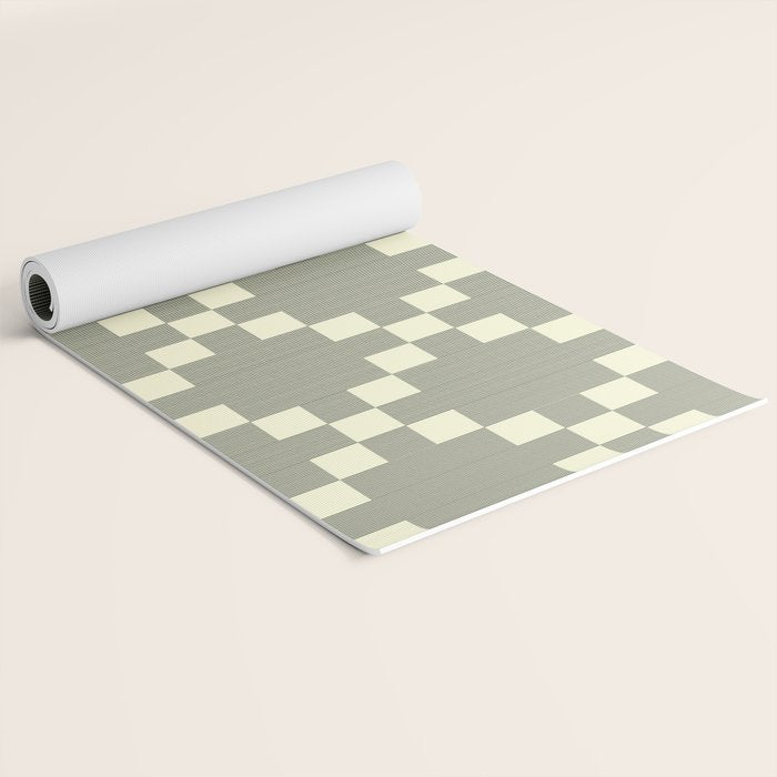 Diamond Quilted Plaid pattern black and white Yoga Mat Gallery Image 2