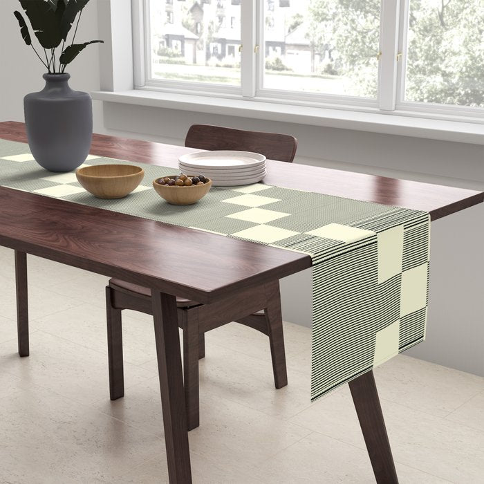 Diamond Quilted Plaid pattern black and white Table Runner Gallery Image 2