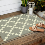 Diamond Quilted Plaid pattern black and white Outdoor Rug Gallery Image 2