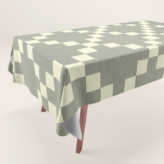 Diamond Quilted Plaid pattern black and white Tablecloth Gallery Image 1