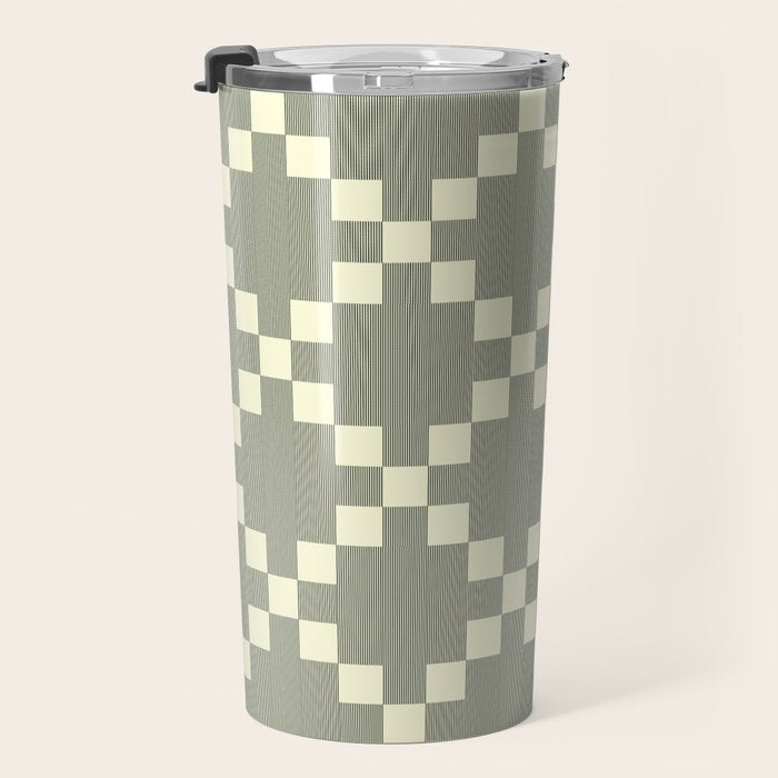 Diamond Quilted Plaid pattern black and white Travel Mug Gallery Image 3
