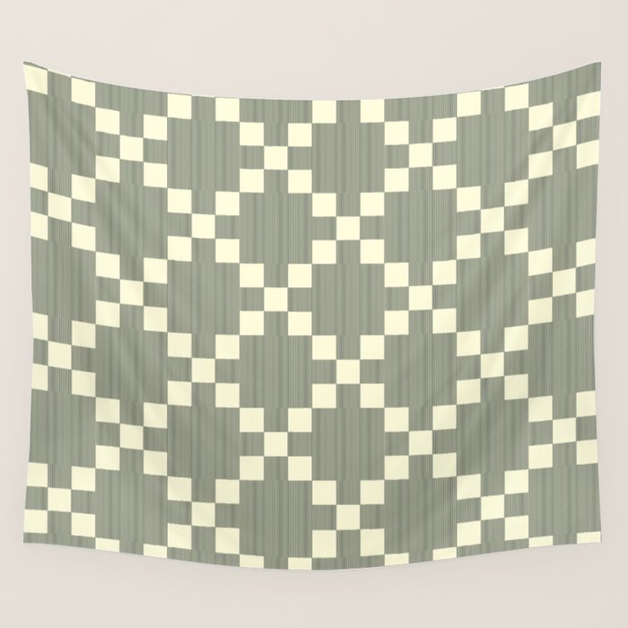 Diamond Quilted Plaid pattern black and white Wall Tapestry Gallery Image 1