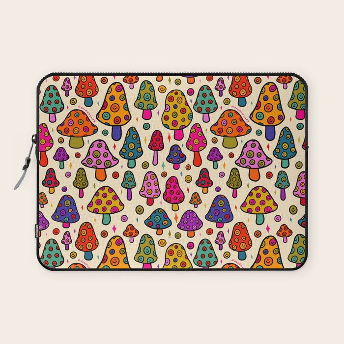 Smiley Mushrooms Print in Cream Laptop Sleeve Gallery Image 1