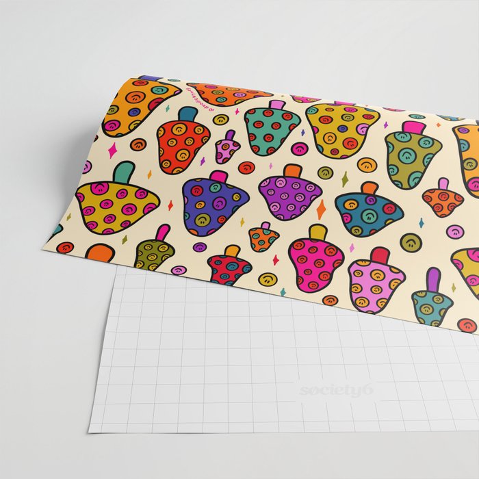 Smiley Mushrooms Print in Cream Wrapping Paper Gallery Image 2