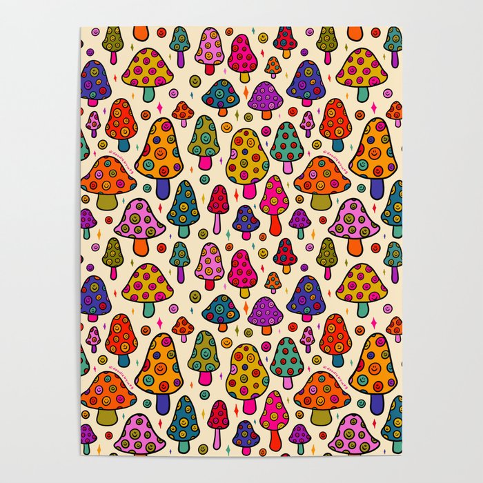 Smiley Mushrooms Print in Cream Poster Gallery Image 4