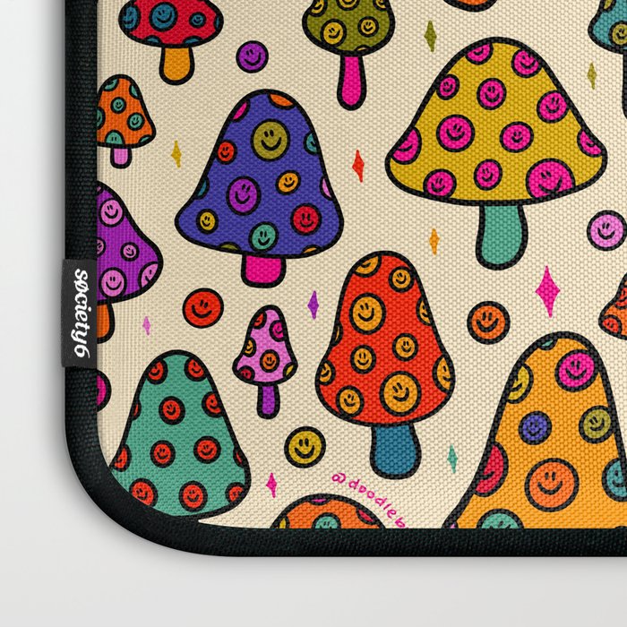 Smiley Mushrooms Print in Cream Laptop Sleeve Gallery Image 3