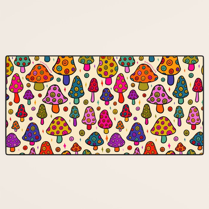 Smiley Mushrooms Print in Cream Desk Mat Gallery Image 3