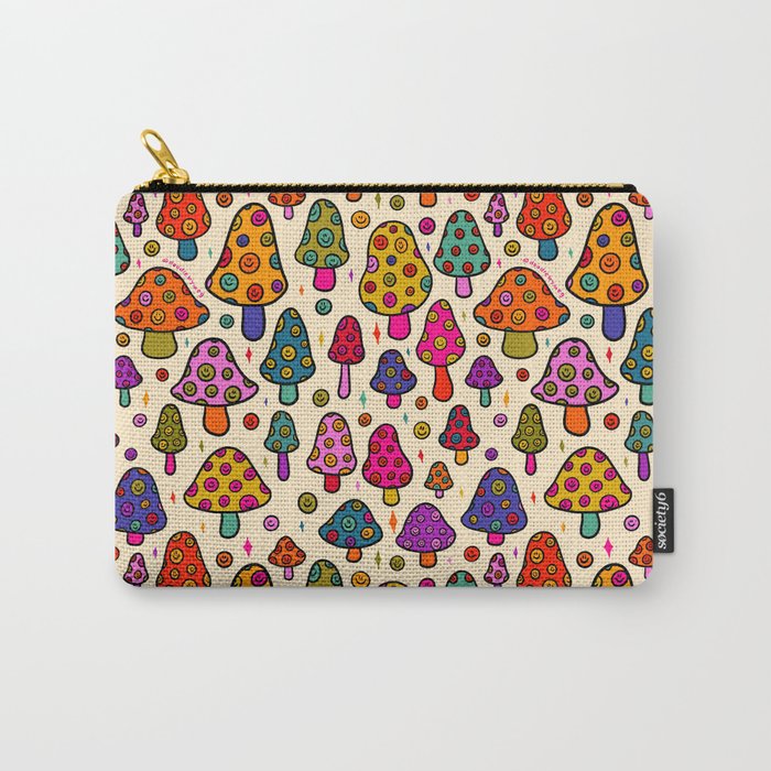 Smiley Mushrooms Print in Cream Carry All Pouch Gallery Image 1