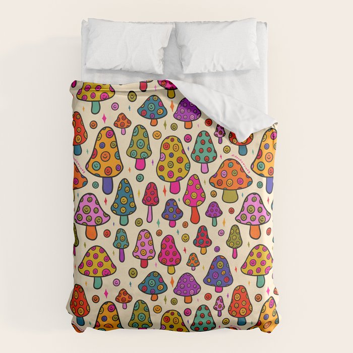Smiley Mushrooms Print in Cream Duvet Cover Gallery Image 6