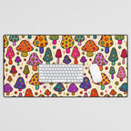 Smiley Mushrooms Print in Cream Desk Mat Gallery Image 1