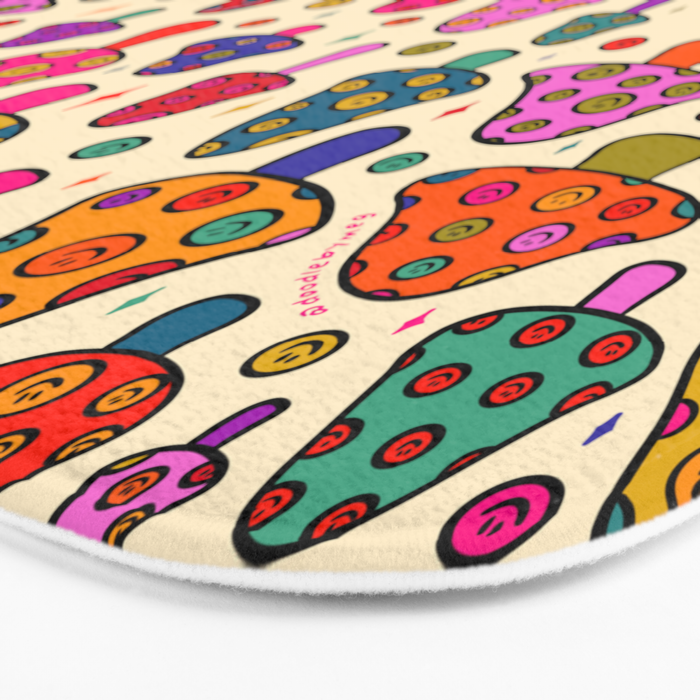 Smiley Mushrooms Print in Cream Bath Mat Gallery Image 3