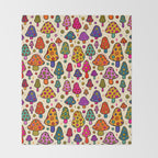 Smiley Mushrooms Print in Cream Throw Blanket Gallery Image 2