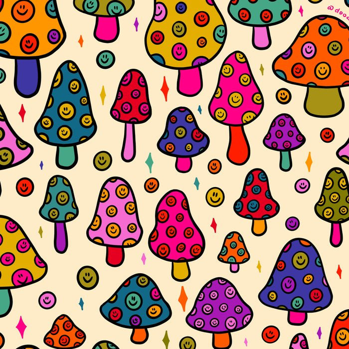 Smiley Mushrooms Print in Cream Coffee Mug Gallery Image 2