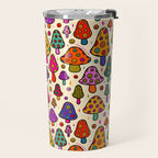 Smiley Mushrooms Print in Cream Travel Mug Gallery Image 2