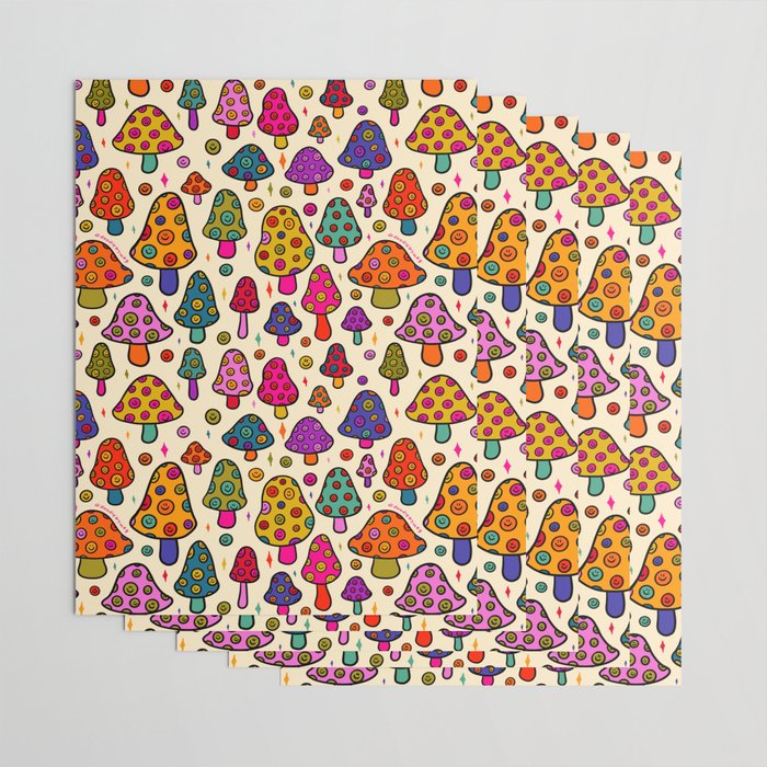 Smiley Mushrooms Print in Cream Wrapping Paper Gallery Image 3
