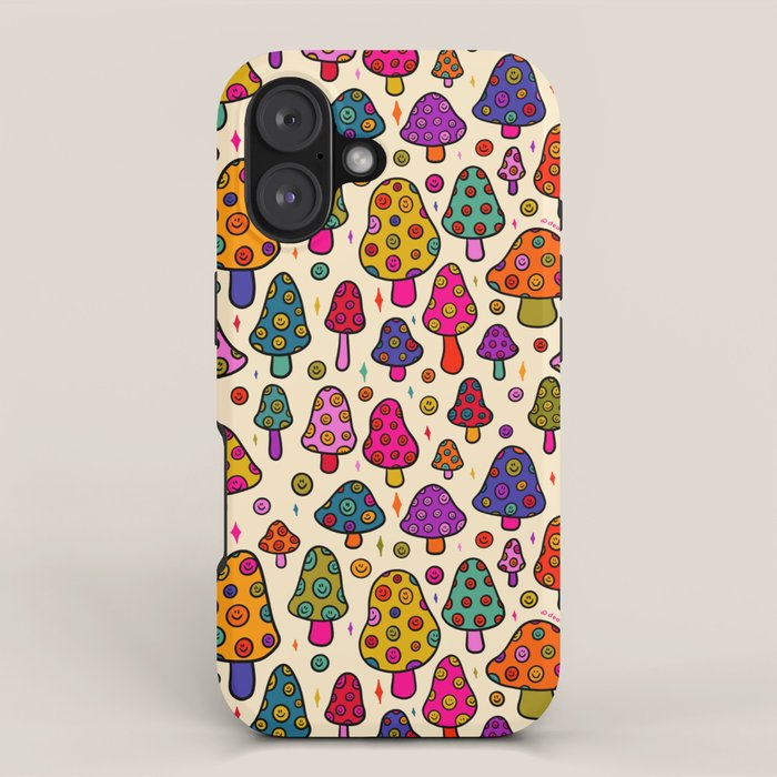 Smiley Mushrooms Print in Cream iPhone Case Gallery Image 1