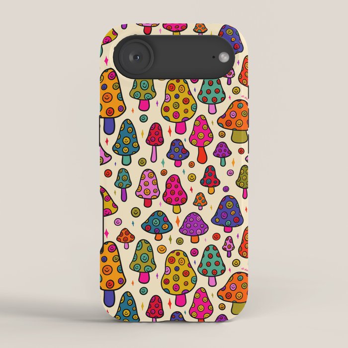 Smiley Mushrooms Print in Cream iPhone Case Gallery Image 2