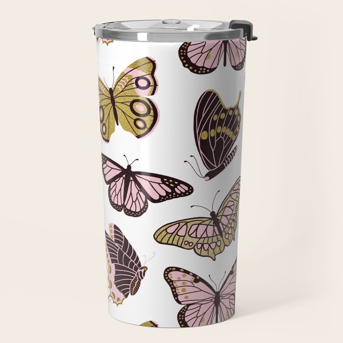 Texas Butterflies - Blush and Gold Pattern Travel Mug Gallery Image 2