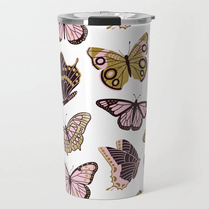 Texas Butterflies - Blush and Gold Pattern Travel Mug Gallery Image 1