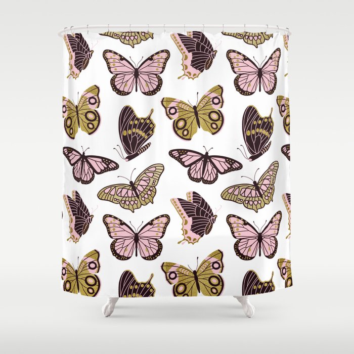 Texas Butterflies - Blush and Gold Pattern Shower Curtain Gallery Image 1