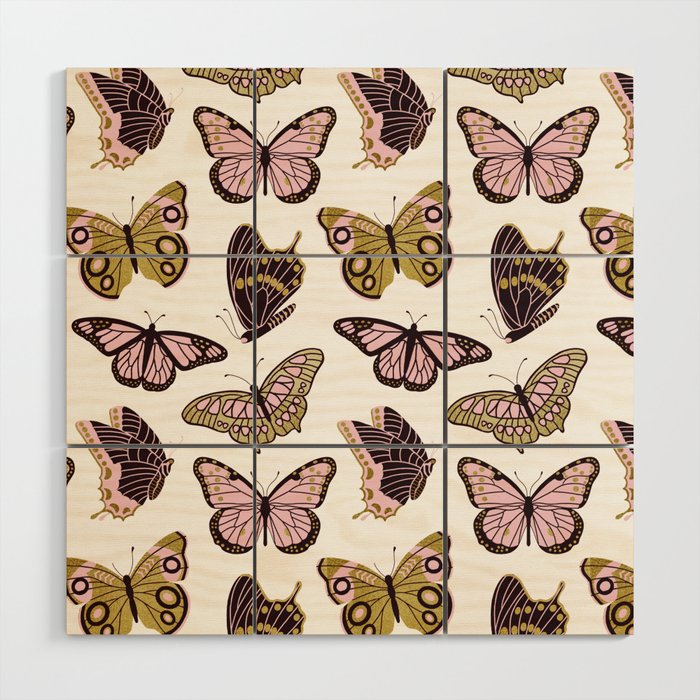 Texas Butterflies - Blush and Gold Pattern Wood Wall Art Gallery Image 1