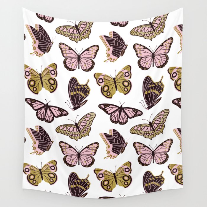 Texas Butterflies - Blush and Gold Pattern Wall Tapestry Gallery Image 4