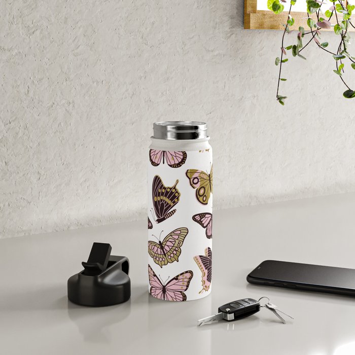 Texas Butterflies - Blush and Gold Pattern Water Bottle Gallery Image 4