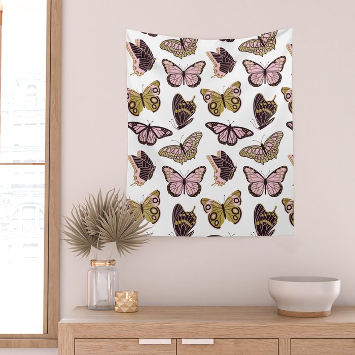 Texas Butterflies - Blush and Gold Pattern Wall Tapestry Gallery Image 2