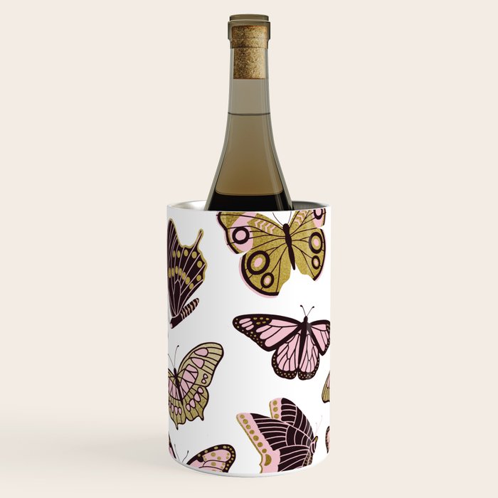 Texas Butterflies - Blush and Gold Pattern Wine Chiller Gallery Image 1