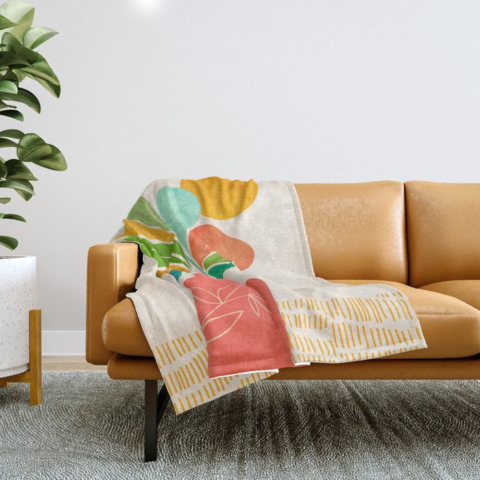 Whimsical Tropical Leaf Still Life Throw Blanket Gallery Image 1