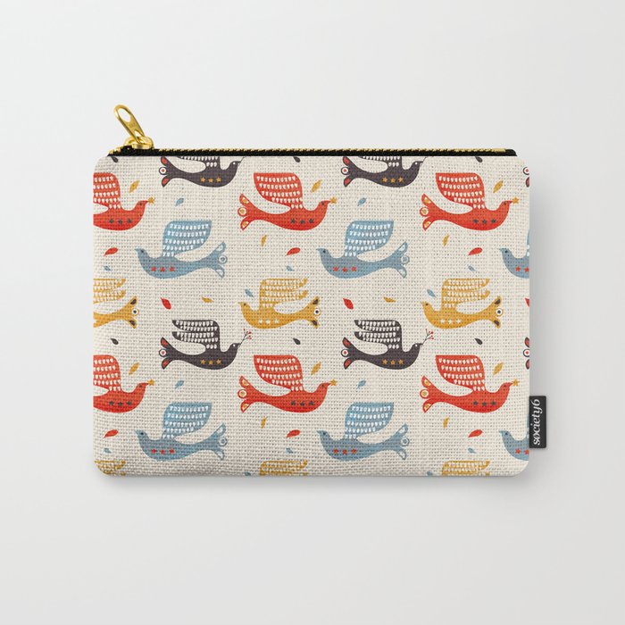 Festive Birds retro pattern Carry All Pouch Gallery Image 1