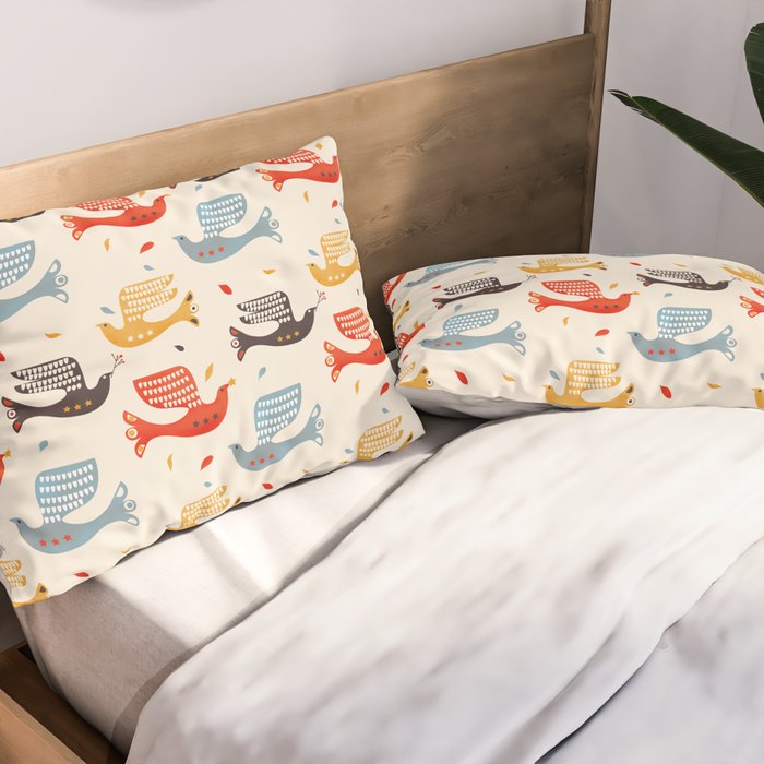 Festive Birds retro pattern Pillow Sham Gallery Image 2