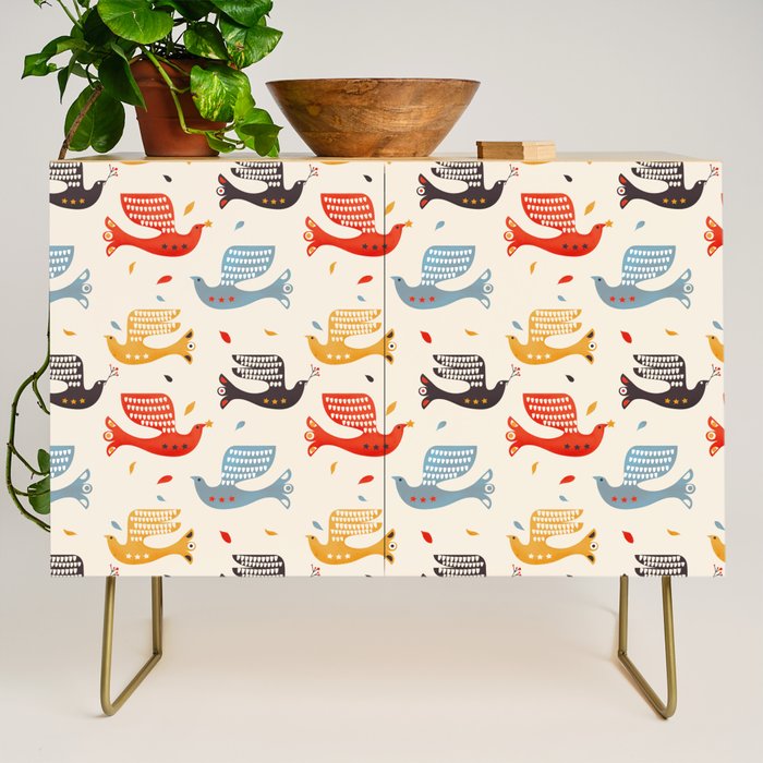 Festive Birds retro pattern Credenza Gallery Image 1