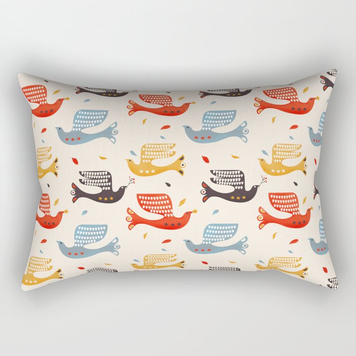 Festive Birds retro pattern Rectangular Pillow Gallery Image 2