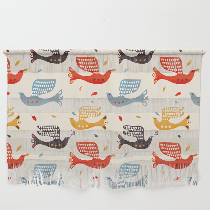Festive Birds retro pattern Wall Hanging Gallery Image 1