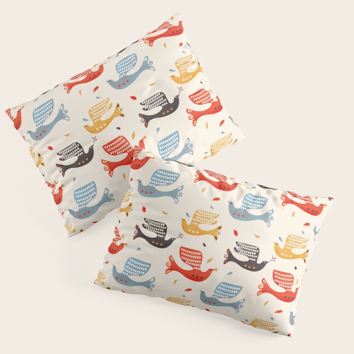 Festive Birds retro pattern Pillow Sham Gallery Image 3