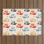 Festive Birds retro pattern Outdoor Rug Gallery Image 1
