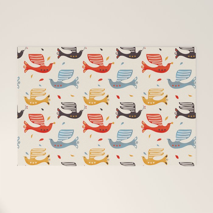 Festive Birds retro pattern Welcome Mat Gallery Image 1