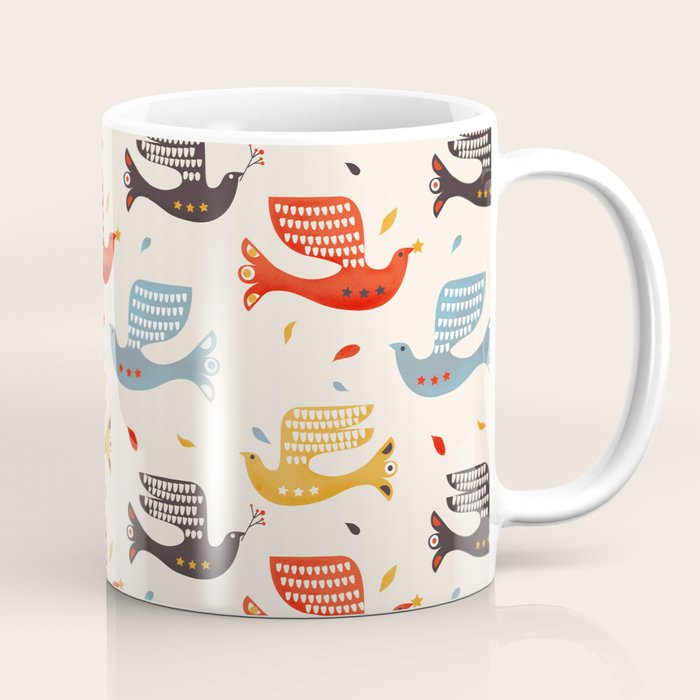 Festive Birds retro pattern Coffee Mug Gallery Image 1