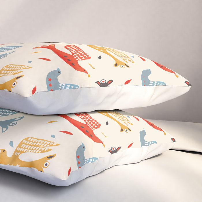 Festive Birds retro pattern Pillow Sham Gallery Image 3